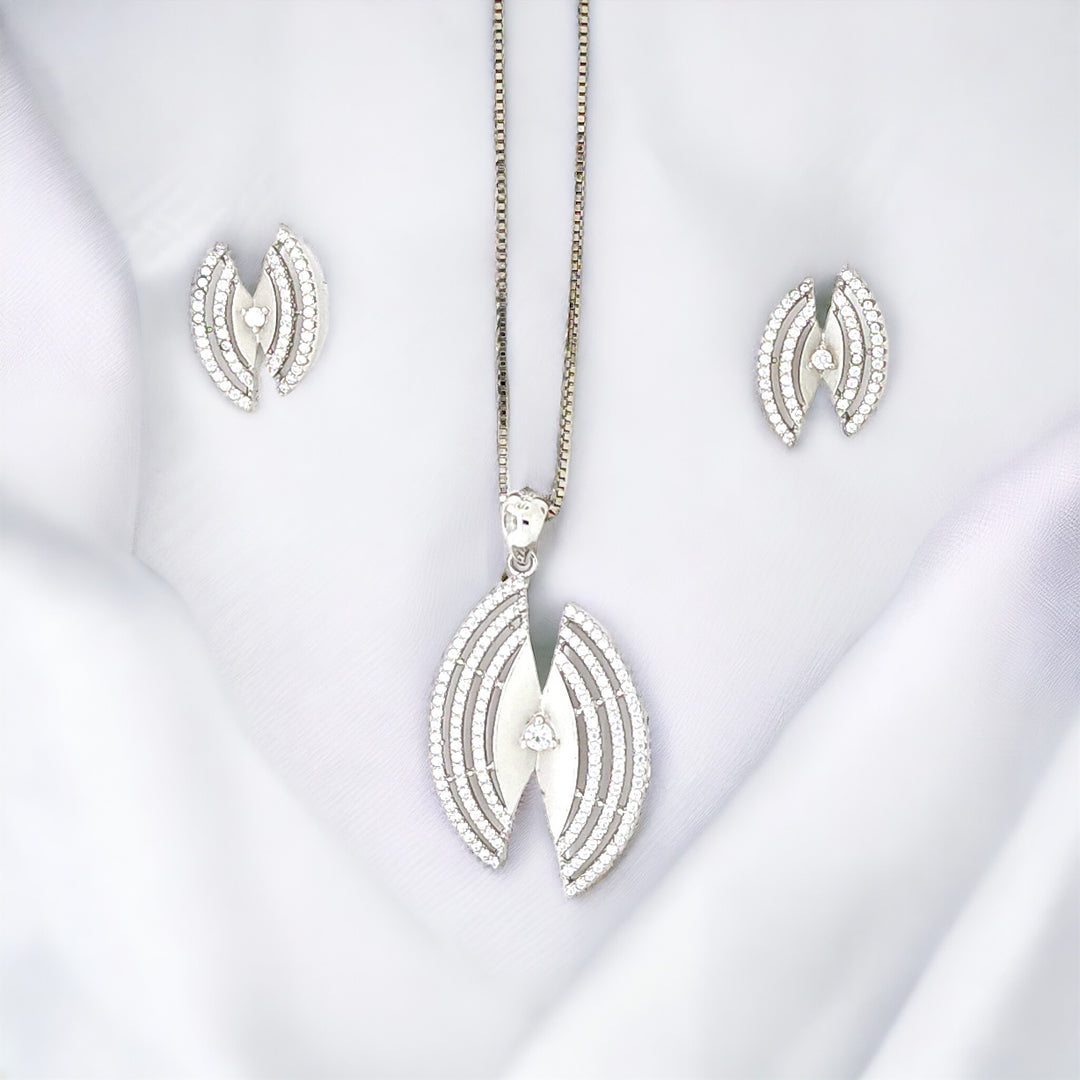 designer silver Pendant and matching earring set with matte finish