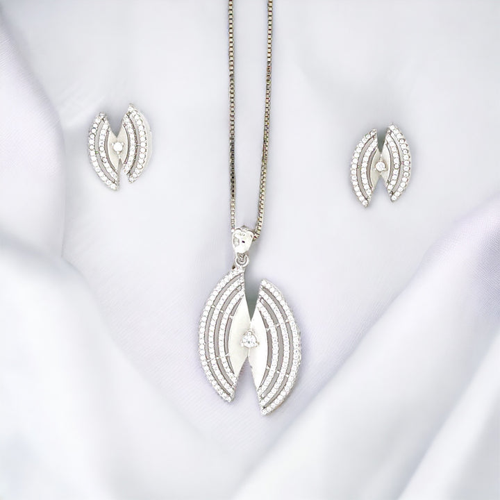 designer silver Pendant and matching earring set with matte finish