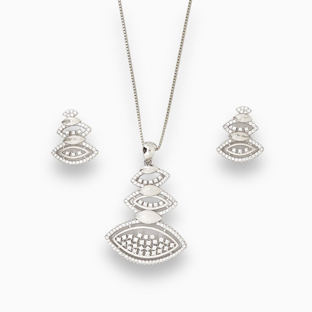 Designer silver Pendant and earring set with matt finish