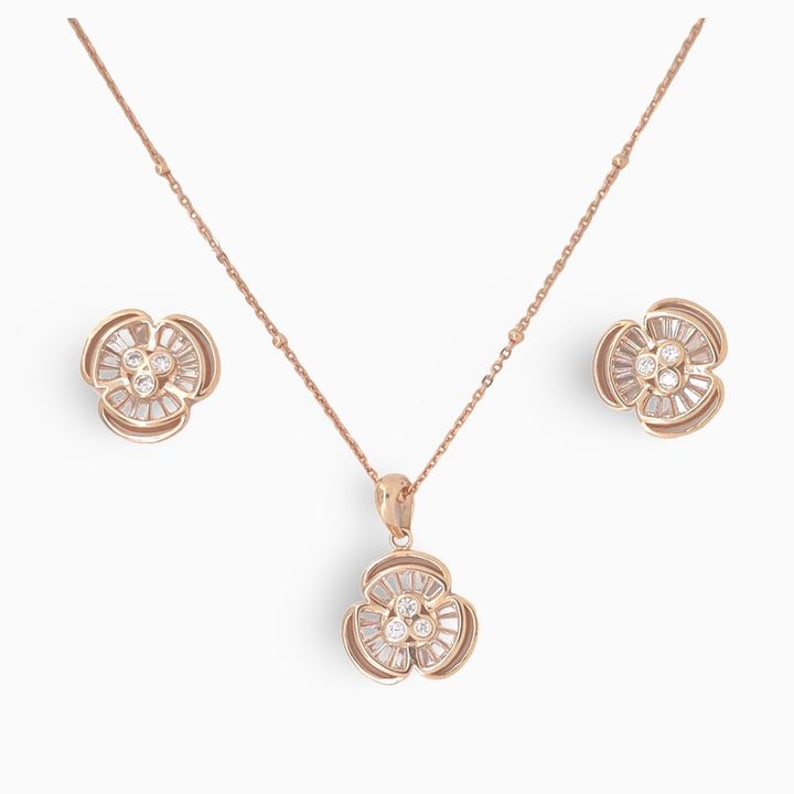 Designer Silver Pendant and matching earring set with Rose Gold plated