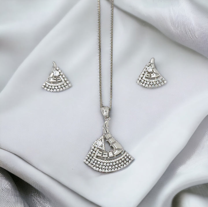 Designer Silver Pendant with matching earring set with dual tone finish (shine and matte finish )