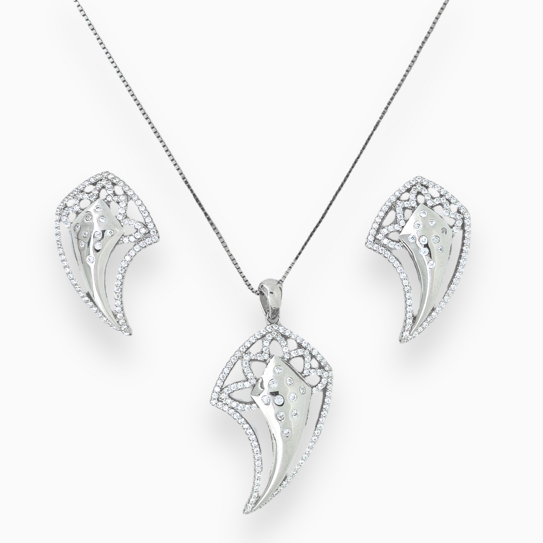 designer silver pendant with matching earring set - asymmetric modern design