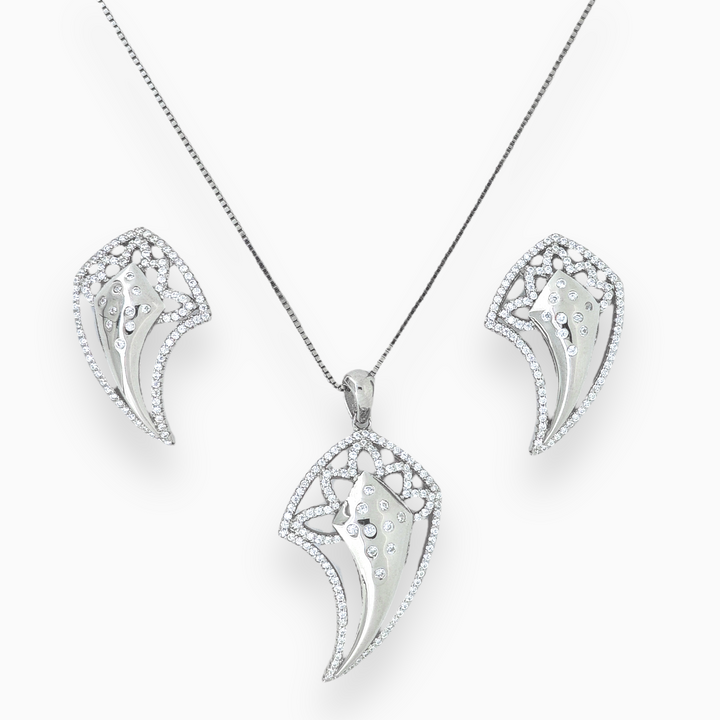 designer silver pendant with matching earring set - asymmetric modern design