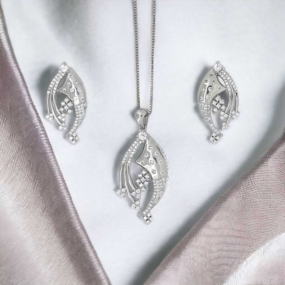 Designer silver Pendant and earring set