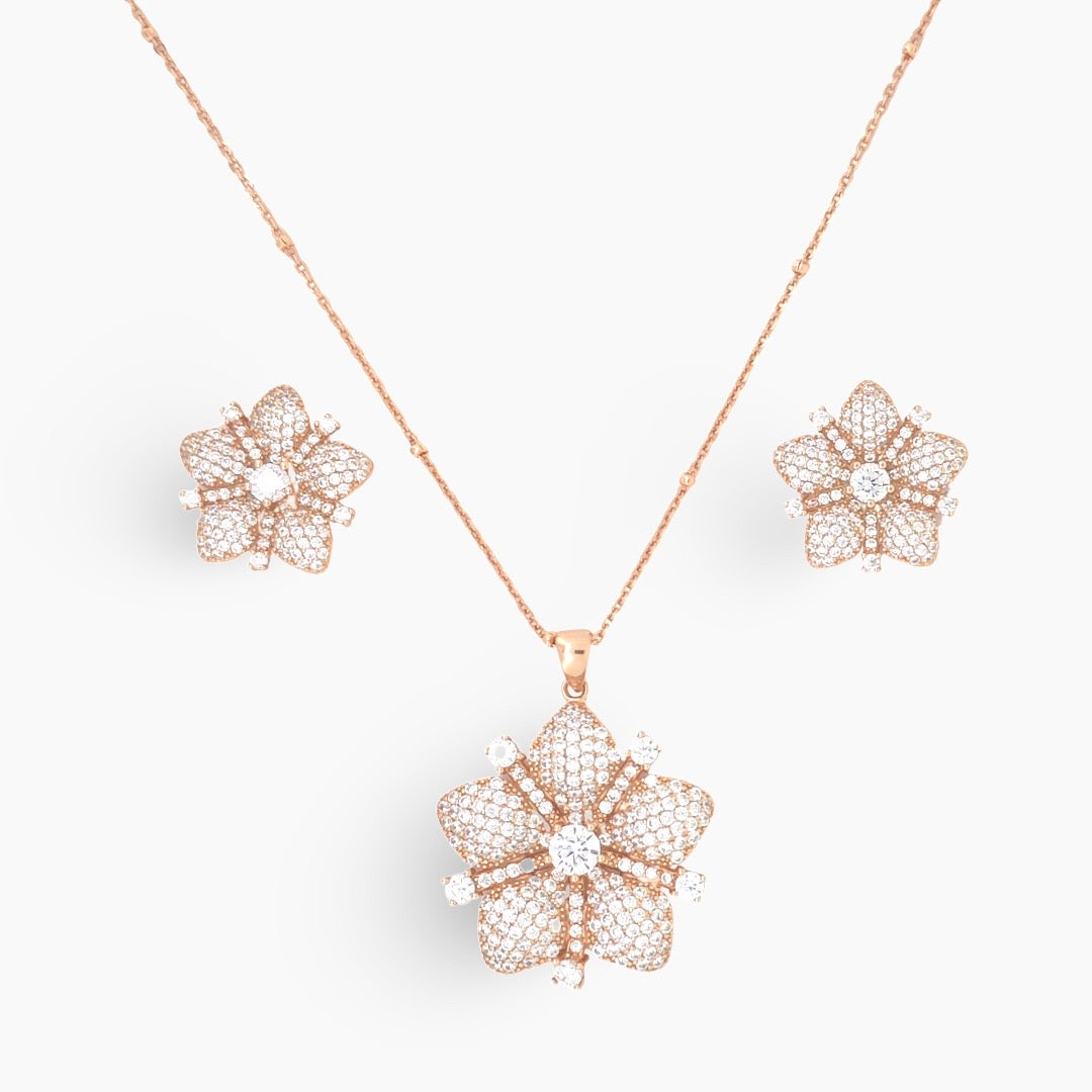 Designer Silver Pendant and matching earring set with Rose Gold plated.