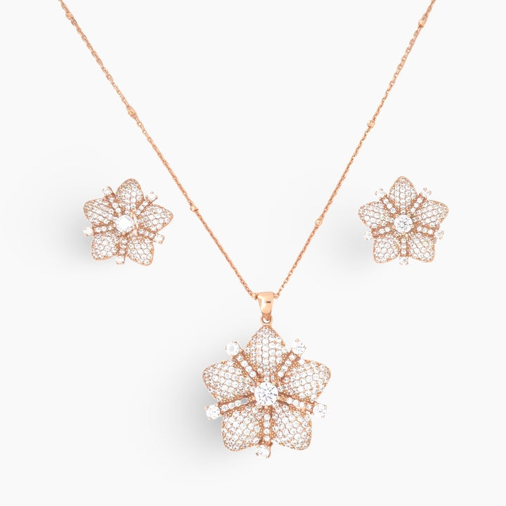 Designer Silver Pendant and matching earring set with Rose Gold plated.