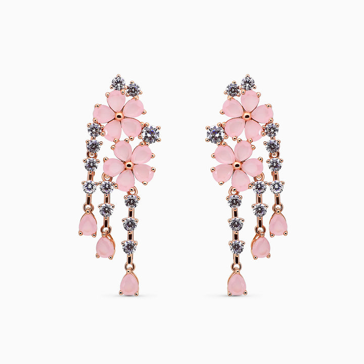 925 silver earrings- Trendy besilver dangle Earrings Pink flower design with rose gold finish