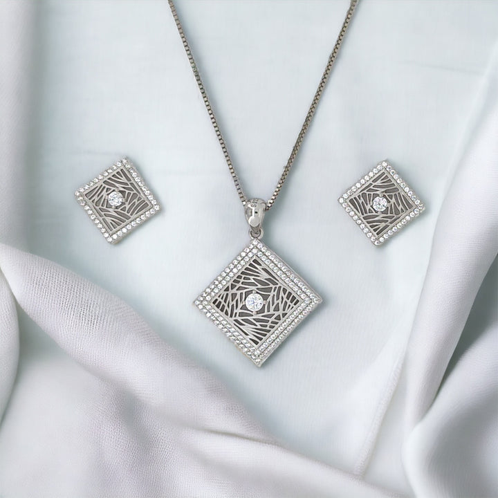 designer silver pendant with matching earring set with matte finish