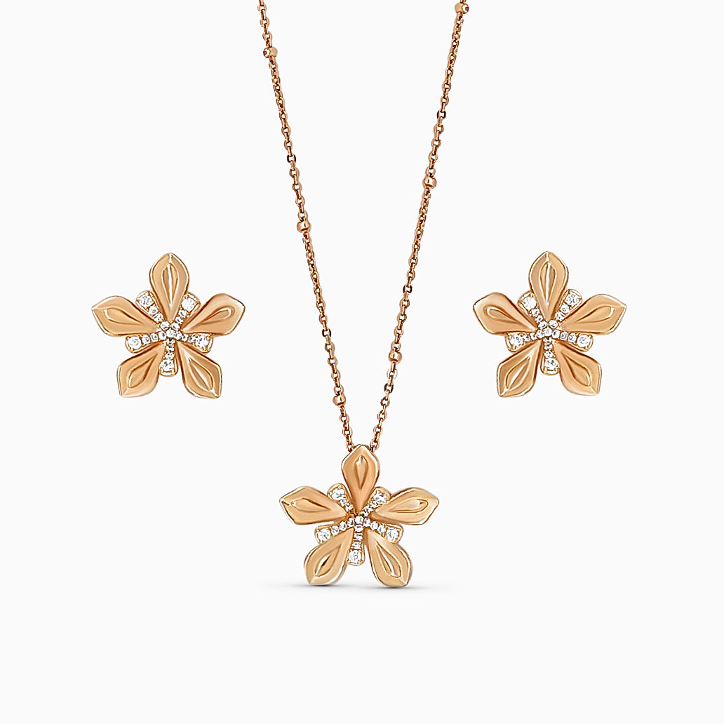 Designer Silver Pendant and matching earring set with Rose Gold plated.