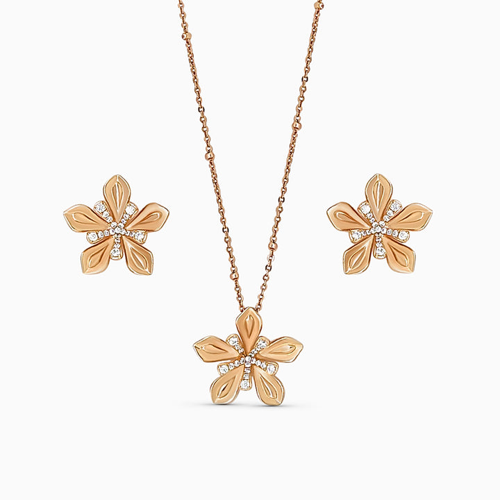 Designer Silver Pendant and matching earring set with Rose Gold plated.