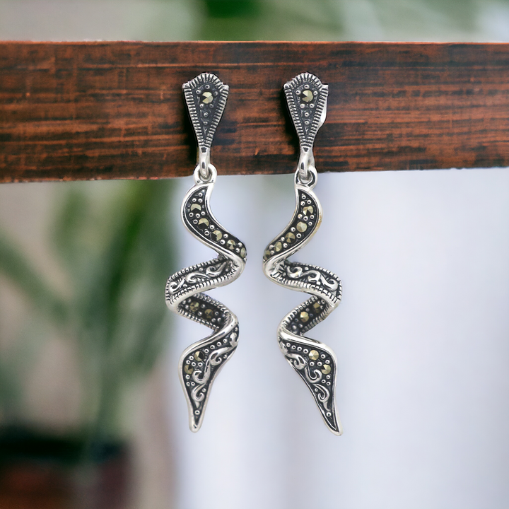 Curvy  design marcasite stone dangler earring set