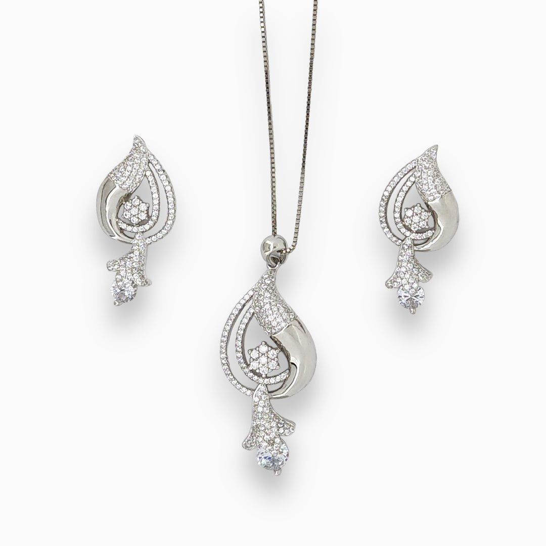 Beautiful designer silver pendant with matching earring set