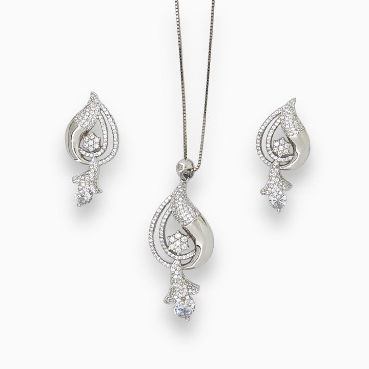Beautiful designer silver pendant with matching earring set