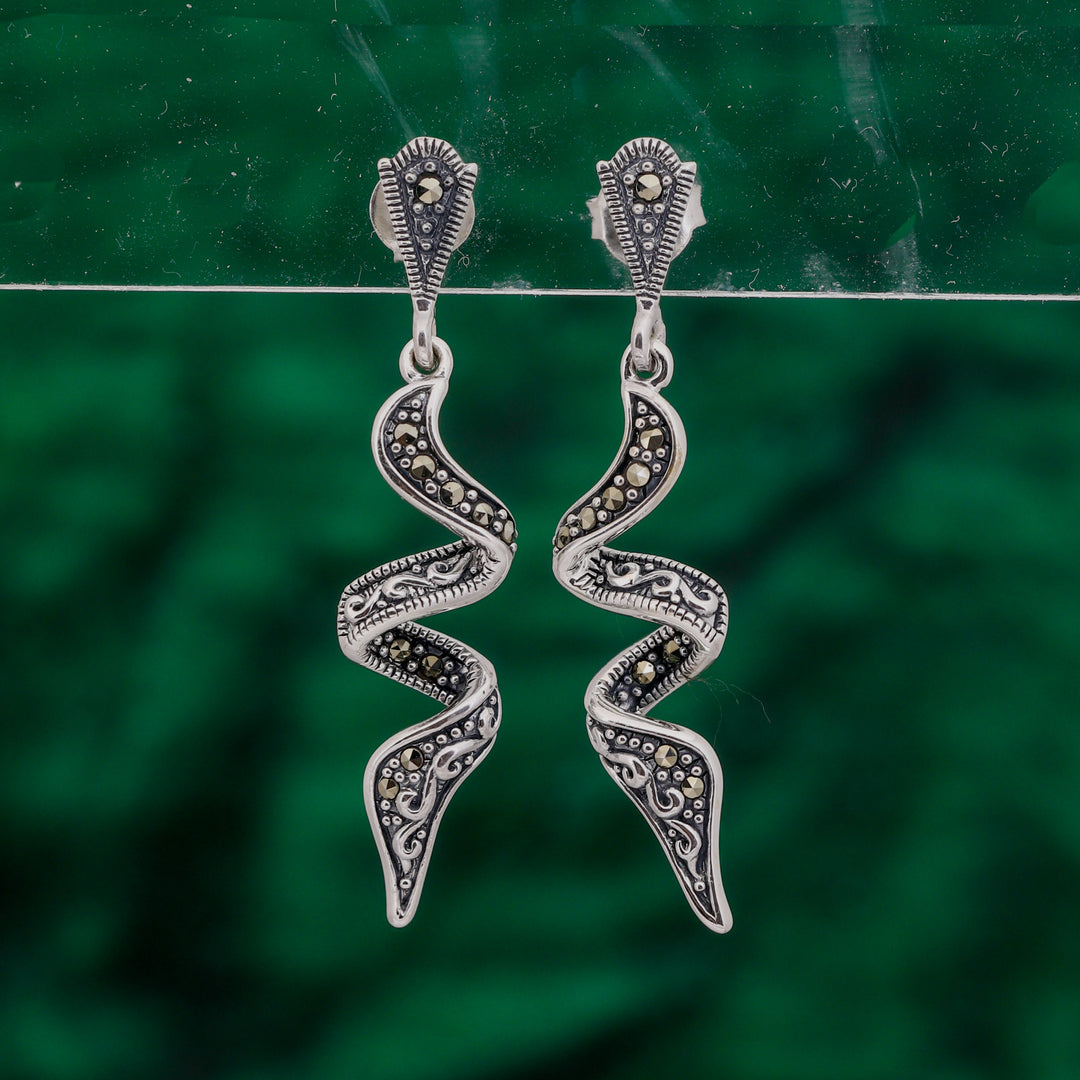 Curvy  design marcasite stone dangler earring set