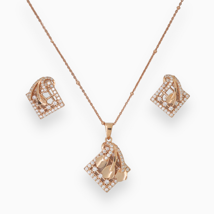 Designer Silver Pendant and matching earring set with Rose Gold plated.