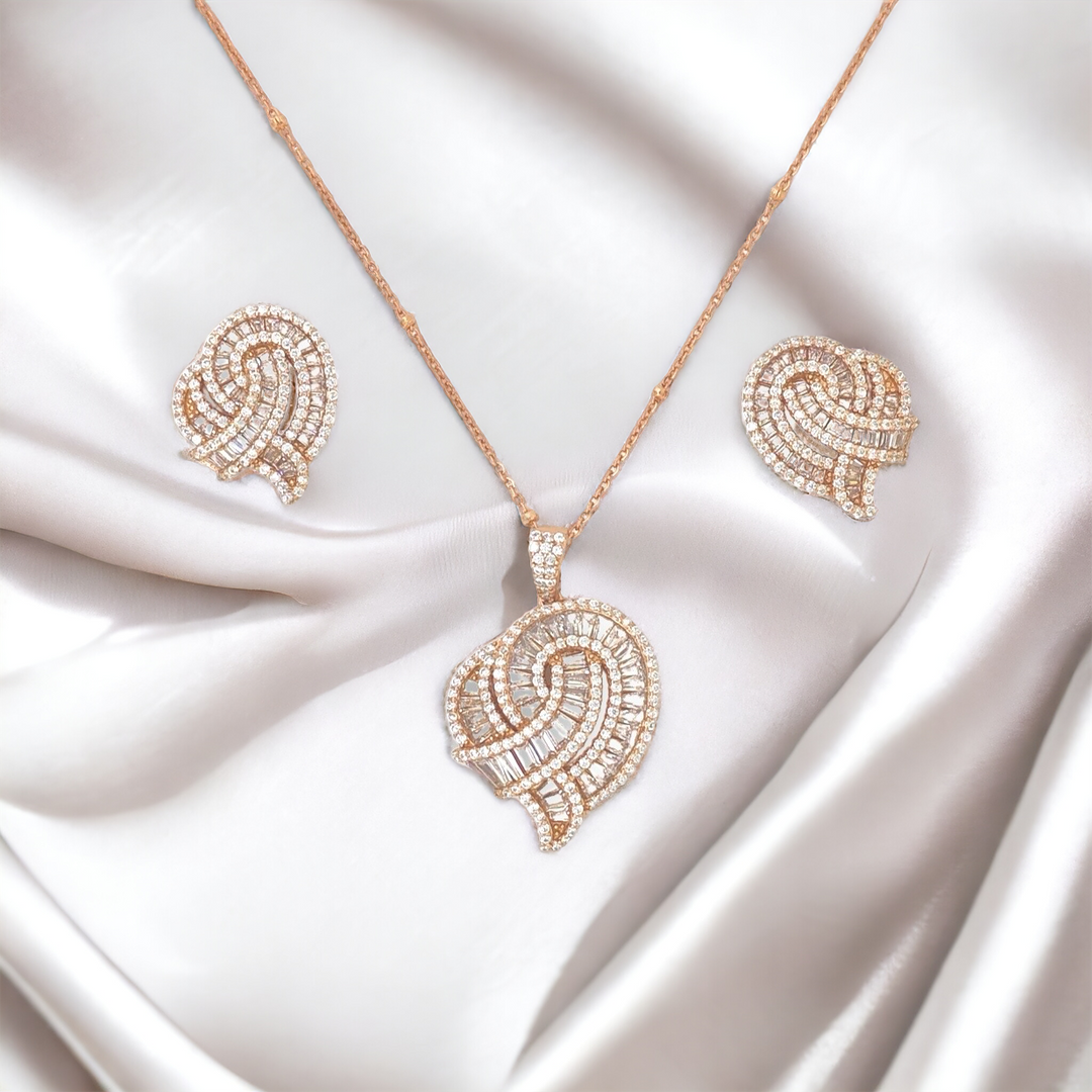 Designer Silver Pendant and matching earring set with Rose Gold plated.