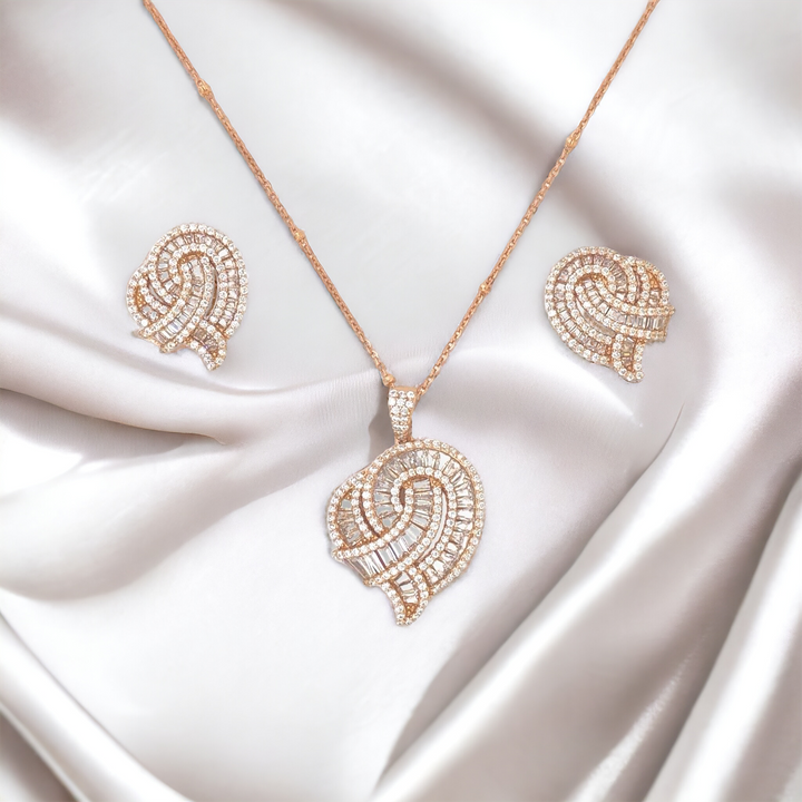 Designer Silver Pendant and matching earring set with Rose Gold plated.