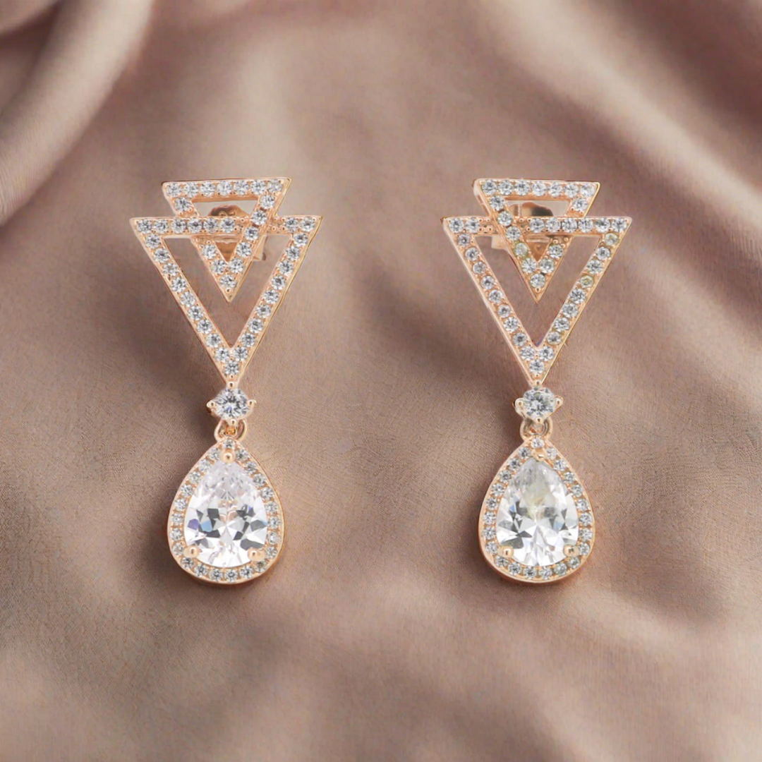 925 silver earrings- Trendy besilver dangle Earrings with rose gold plated for a Glamorous Look