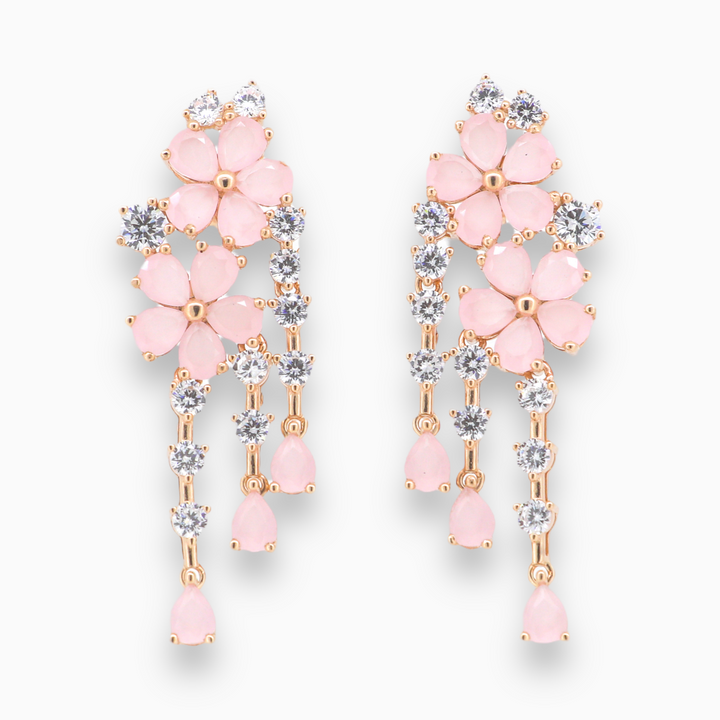 925 silver earrings- Trendy besilver dangle Earrings Pink flower design with rose gold finish