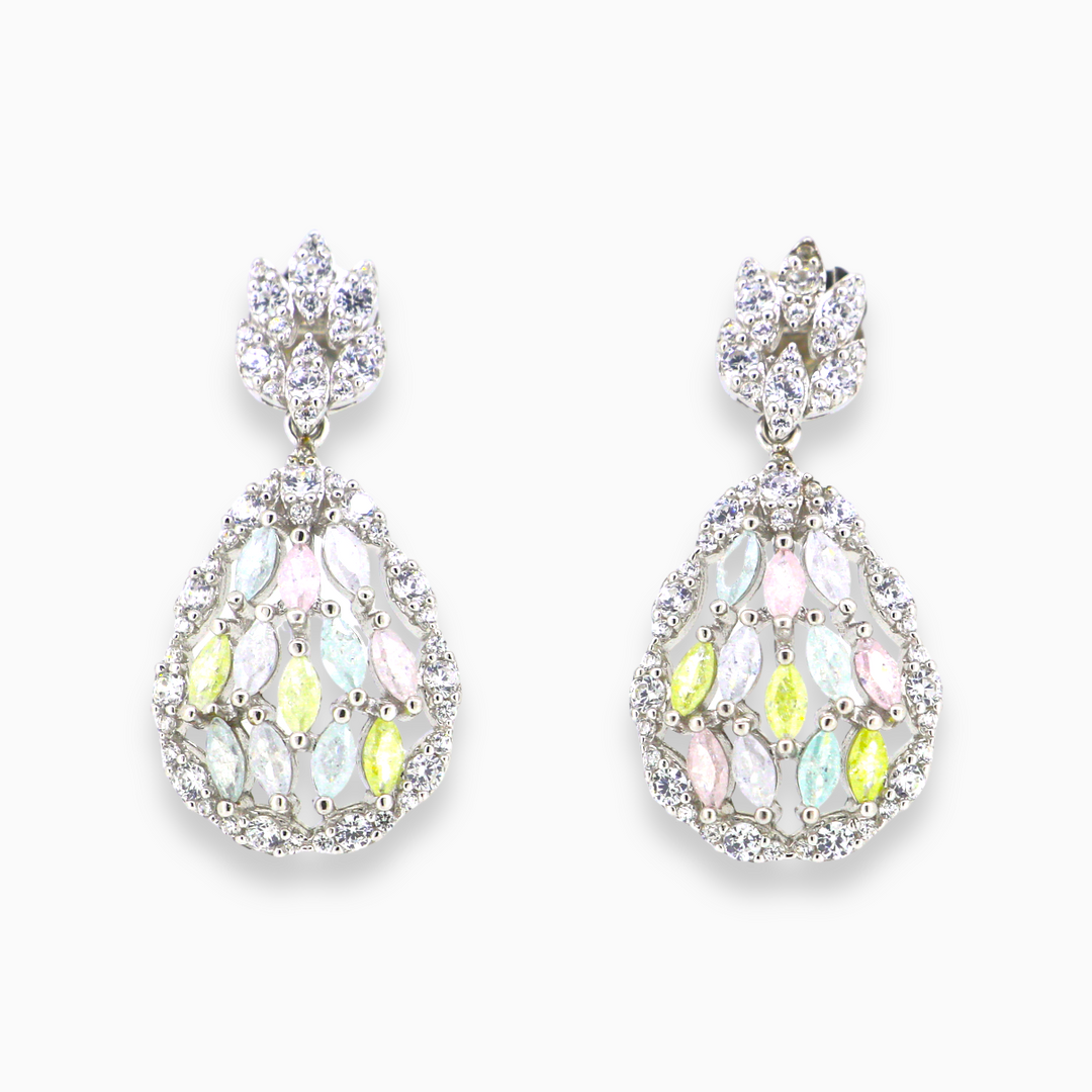 925 silver earrings- Trendy besilver dangle Earrings with multi color Cz stones.
