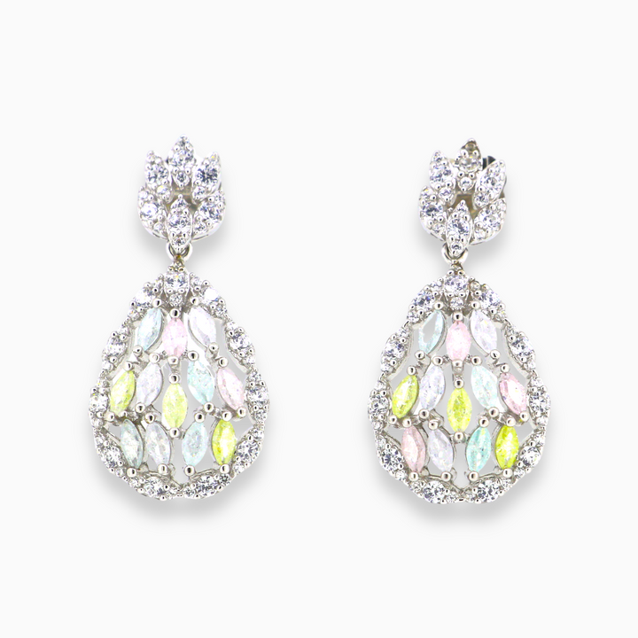 925 silver earrings- Trendy besilver dangle Earrings with multi color Cz stones.