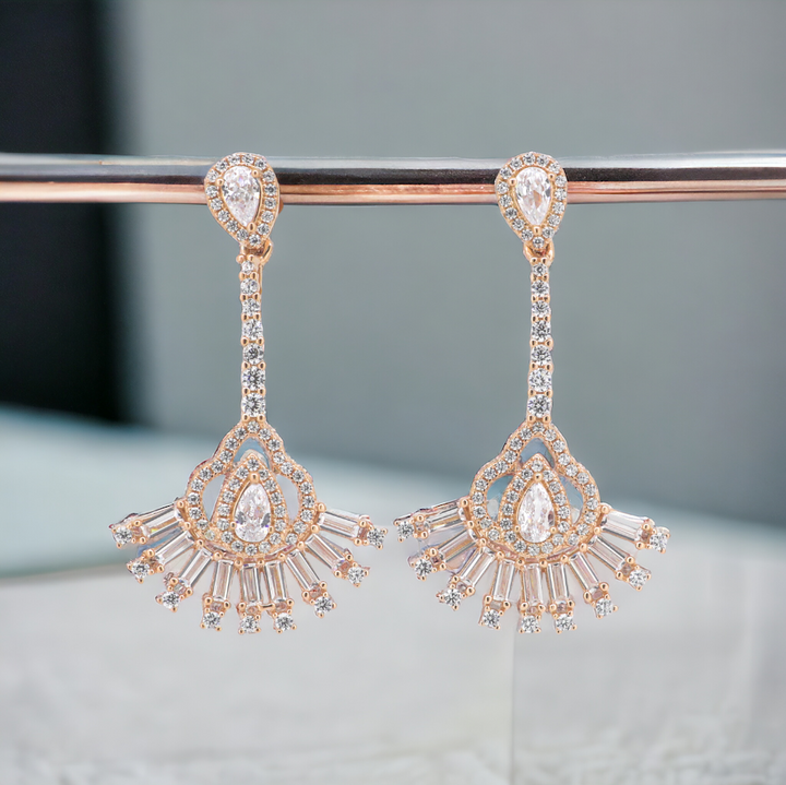 925 silver earrings- Trendy besilver dangle Earrings with rose gold plated for a Glamorous Look