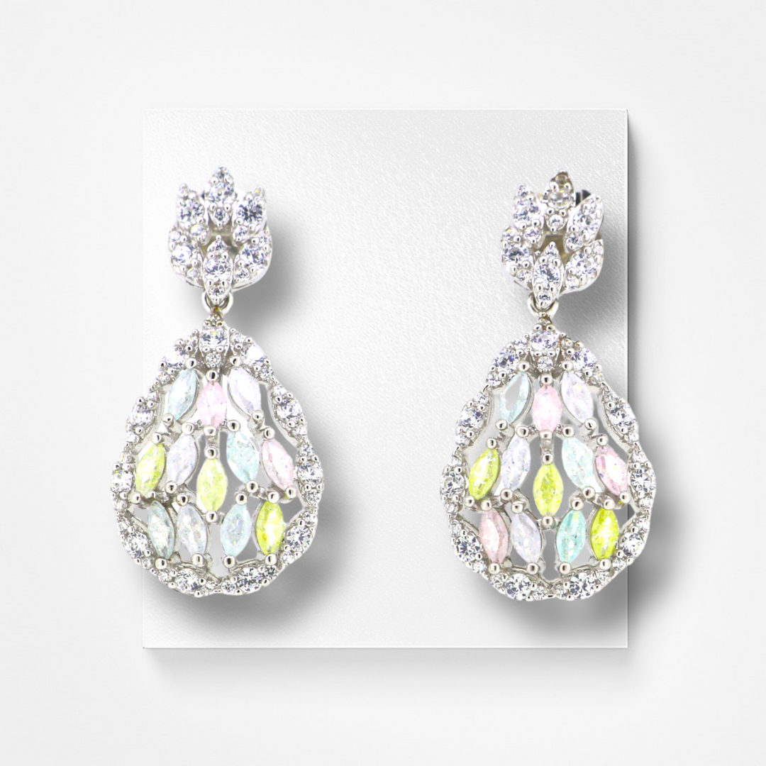 925 silver earrings- Trendy besilver dangle Earrings with multi color Cz stones.