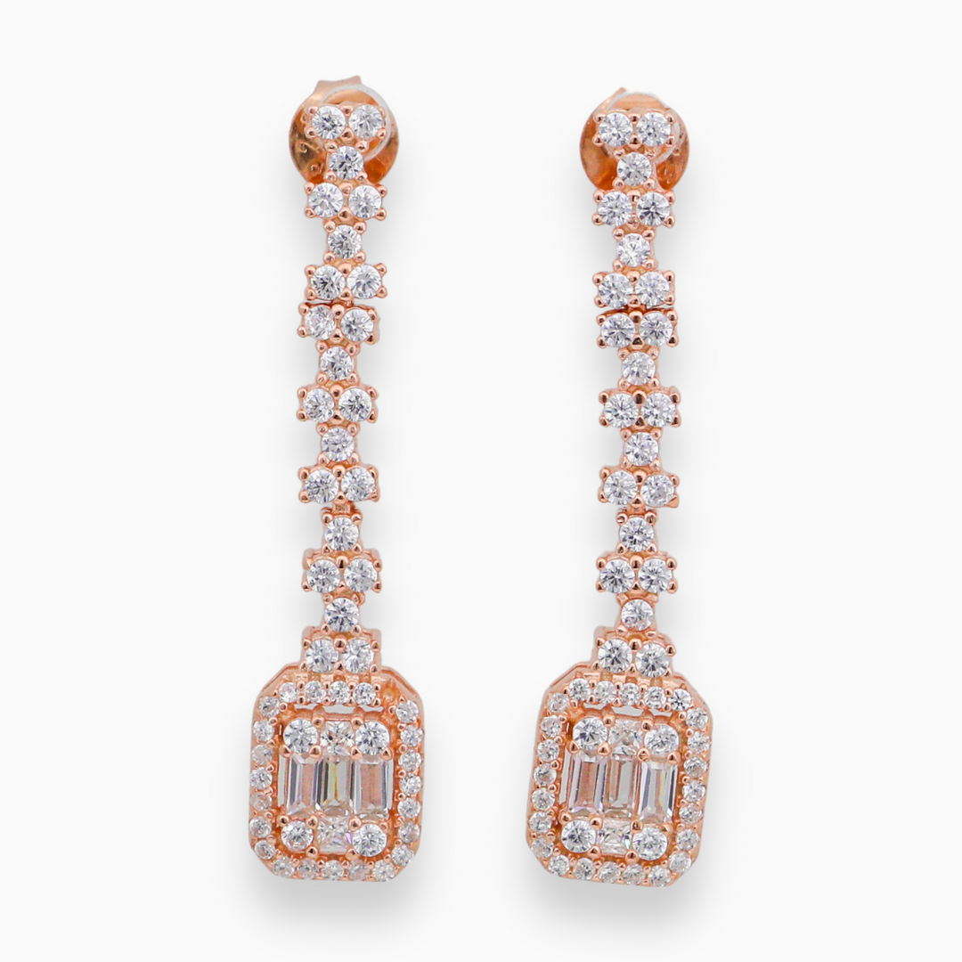 Designer hanging drop earring with rose gold finish