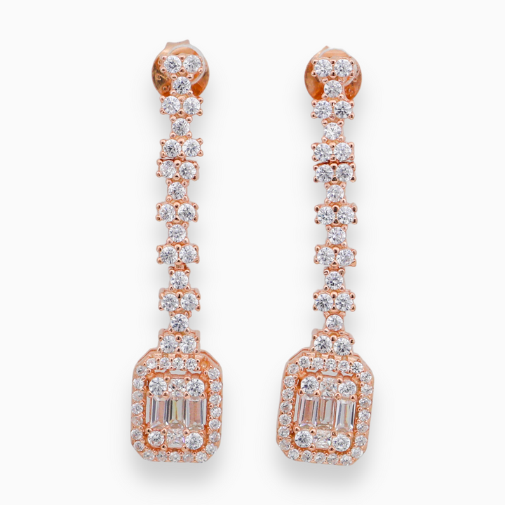 Designer hanging drop earring with rose gold finish