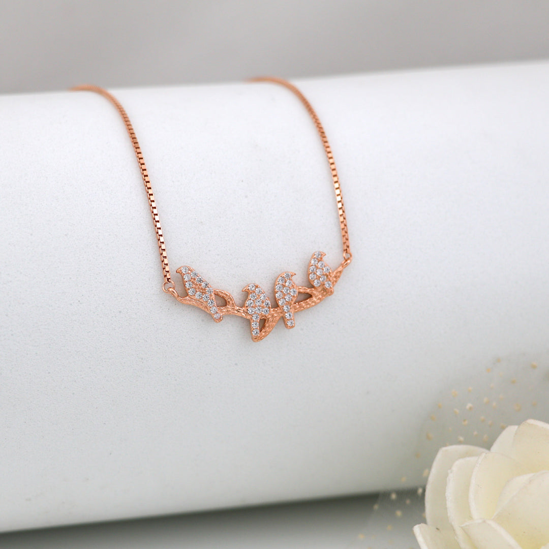 Birds inline Pendant chain Silver with rose gold coated Necklace