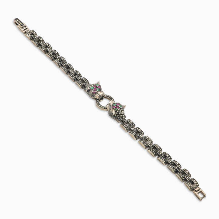 Men's oxidized silver bracelet-Marcasite tiger design